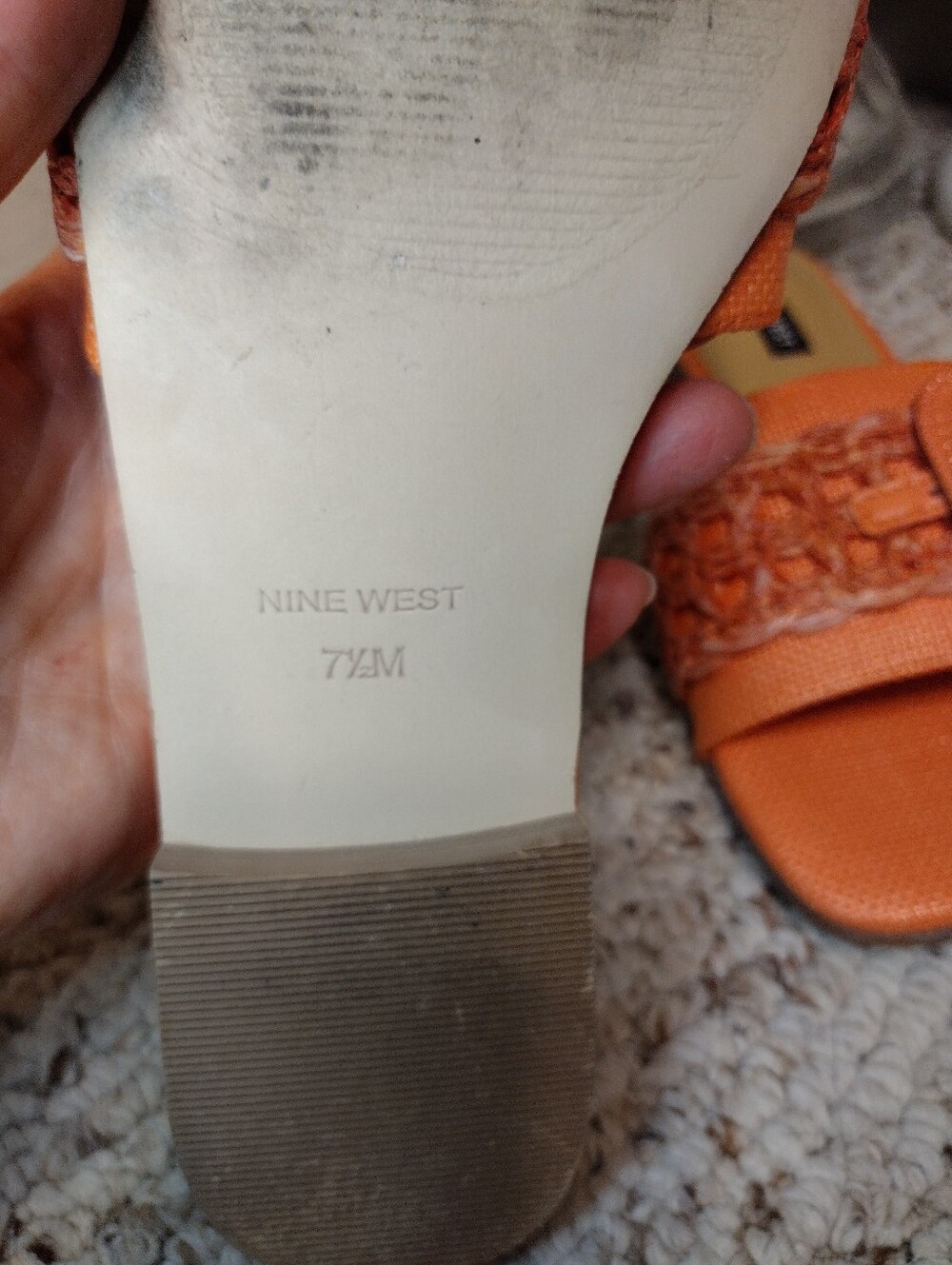 Nine West Hagleigh Buckle & Rattan Crochet Trimmed, Linen-Like Slide Sandals - Picture 5 of 6